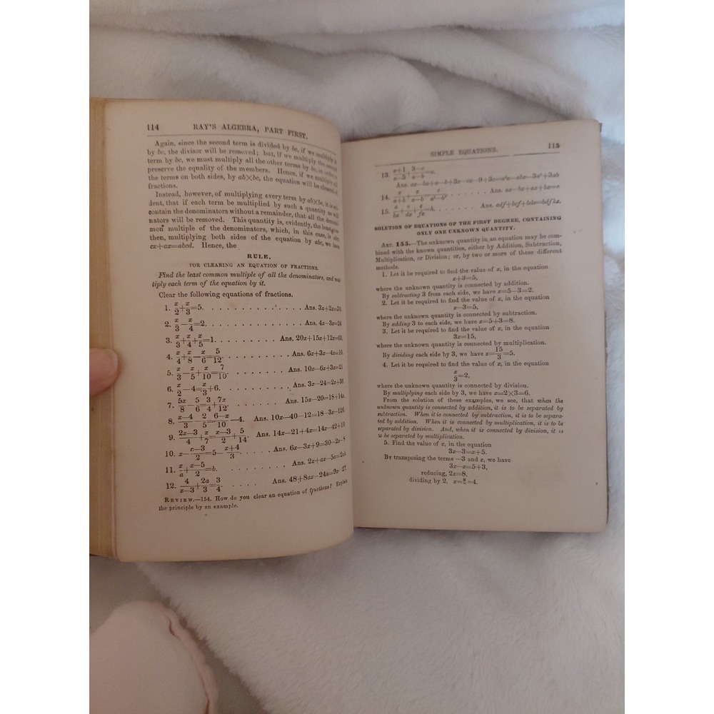 Joseph Ray's Algebra Part First 1848 HC Antique Math Book - Picture 5 of 9